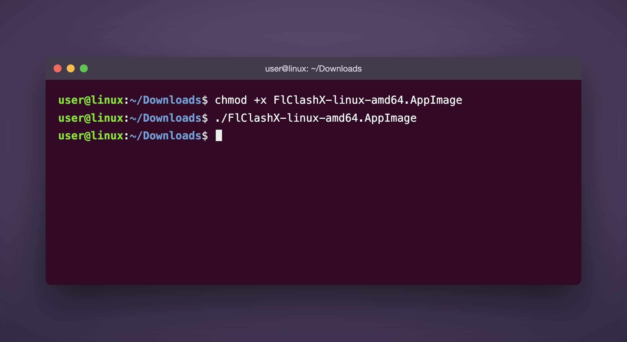 Запуск FlClashX.AppImage после chmod +x в Linux